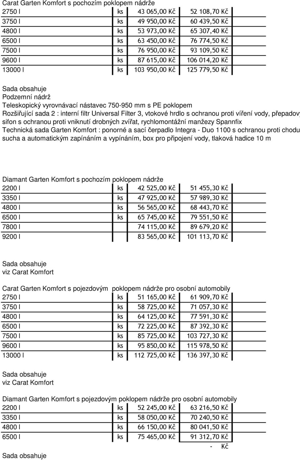 interní filtr Universal Filter 3, vtokové hrdlo s ochranou proti víření vody, přepadový sifon s ochranou proti vniknutí drobných zvířat, rychlomontážní manžezy Spannfix Technická sada Garten Komfort