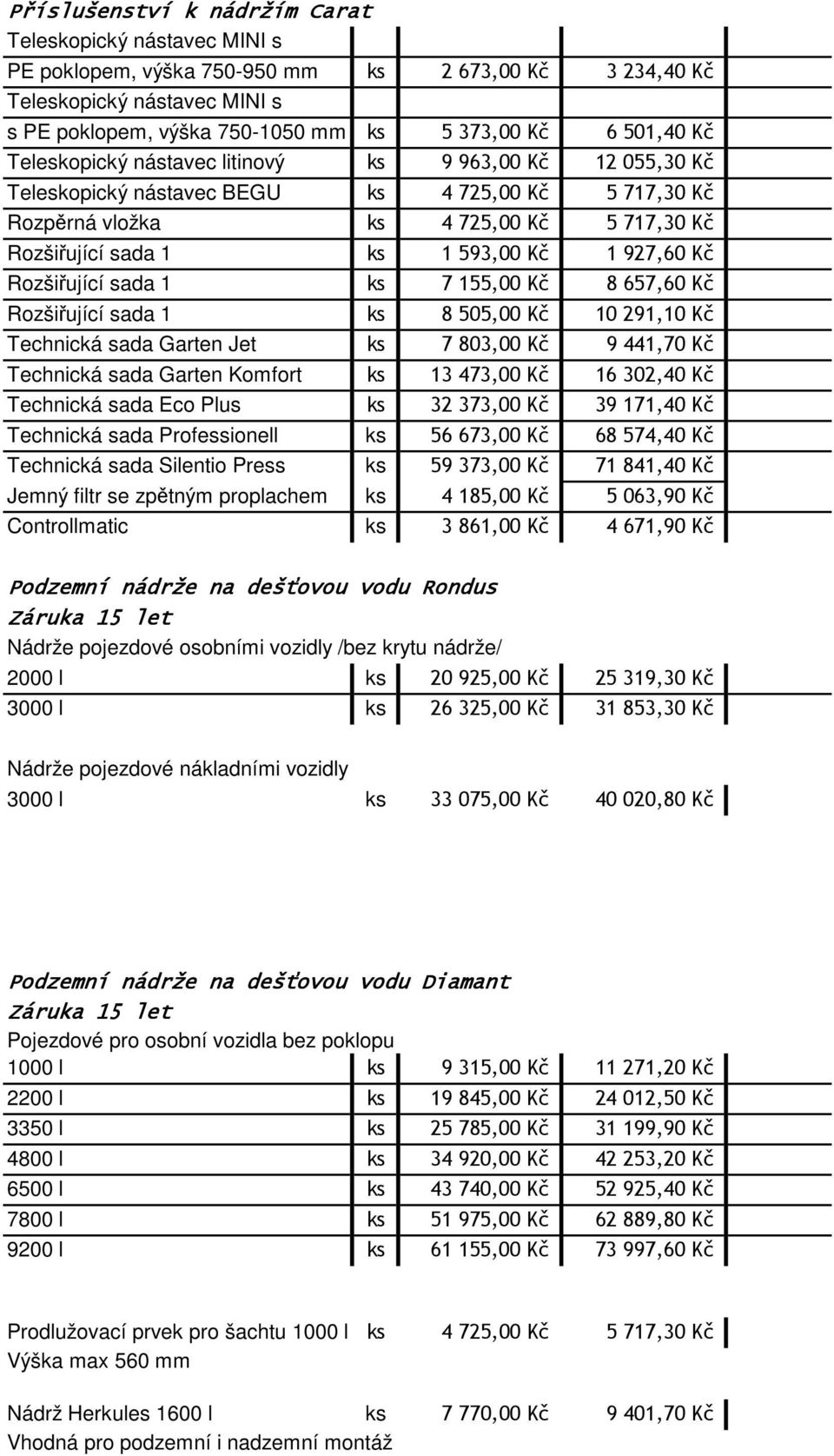 1 927,60 Kč Rozšiřující sada 1 ks 7 155,00 Kč 8 657,60 Kč Rozšiřující sada 1 ks 8 505,00 Kč 10 291,10 Kč Technická sada Garten Jet ks 7 803,00 Kč 9 441,70 Kč Technická sada Garten Komfort ks 13