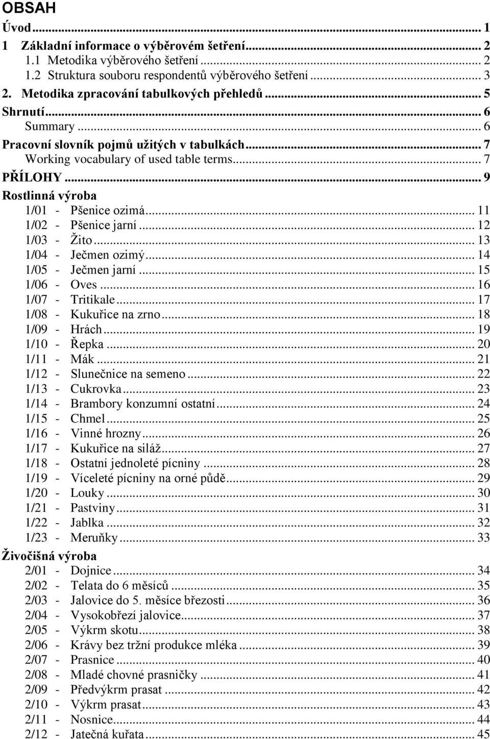 .. 9 Rostlinná výroba 1/01 - Pšenice ozimá... 11 1/02 - Pšenice jarní... 12 1/03 - Ţito... 13 1/04 - Ječmen ozimý... 14 1/05 - Ječmen jarní... 15 1/06 - Oves... 16 1/07 - Tritikale.