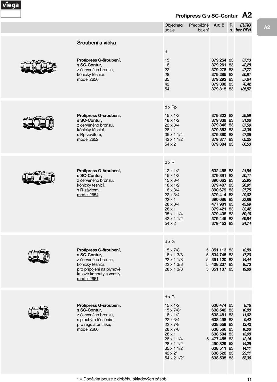 384 25,59 31,08 37,59 43,36 47,06 65,25 86,53 x R Profipress G-šroubení, kónicky těsnicí, s R-závitem, moel 2654 12 x 1/2 15 x 1/2 15 x 3/4 18 x 1/2 18 x 3/4 22 x 3/4 22 x 1 28 x 3/4 28 x 1 35 x 1