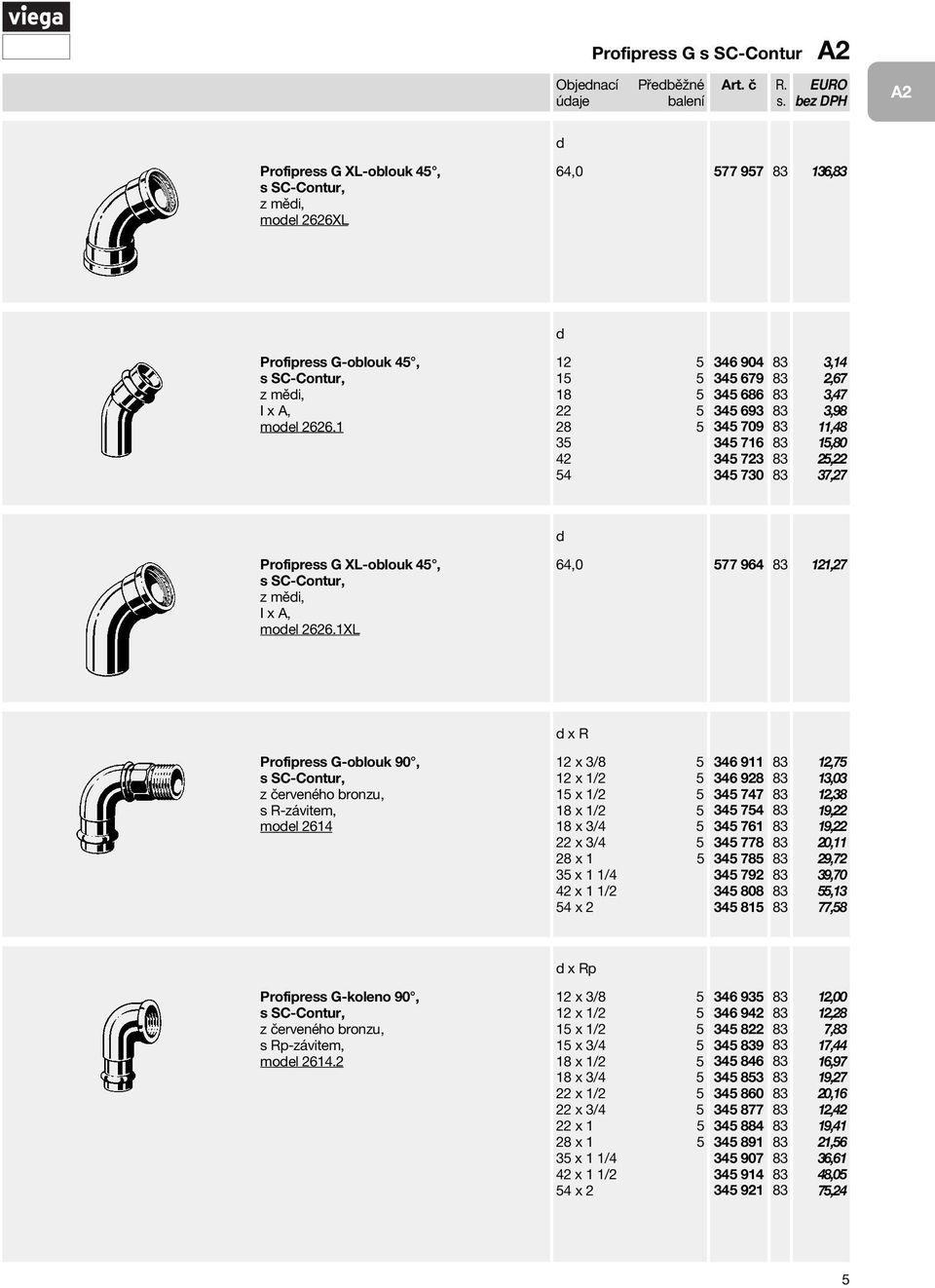 1XL 64,0 577 964 121,27 Profipress G-oblouk 90, s R-závitem, moel 2614 x R 12 x 3/8 5 12 x 1/2 5 15 x 1/2 5 18 x 1/2 5 18 x 3/4 5 22 x 3/4 5 28 x 1 5 35 x 1 1/4 42 x 1 1/2 54 x 2 346 911 346 928 3