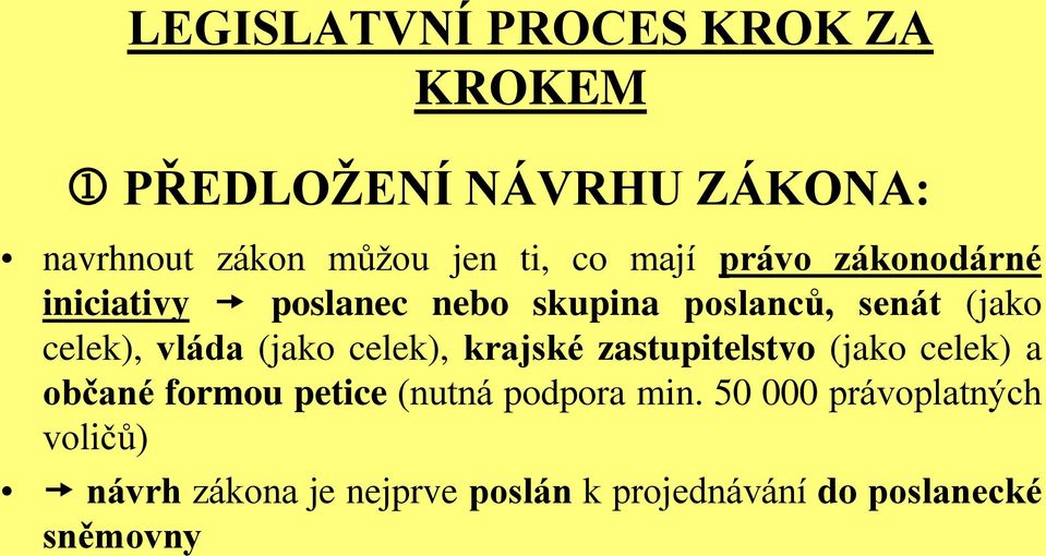 (jako celek), krajské zastupitelstvo (jako celek) a občané formou petice (nutná podpora min.