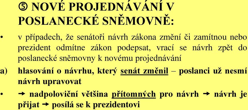 sněmovny k novému projednávání a) hlasování o návrhu, který senát změnil poslanci už