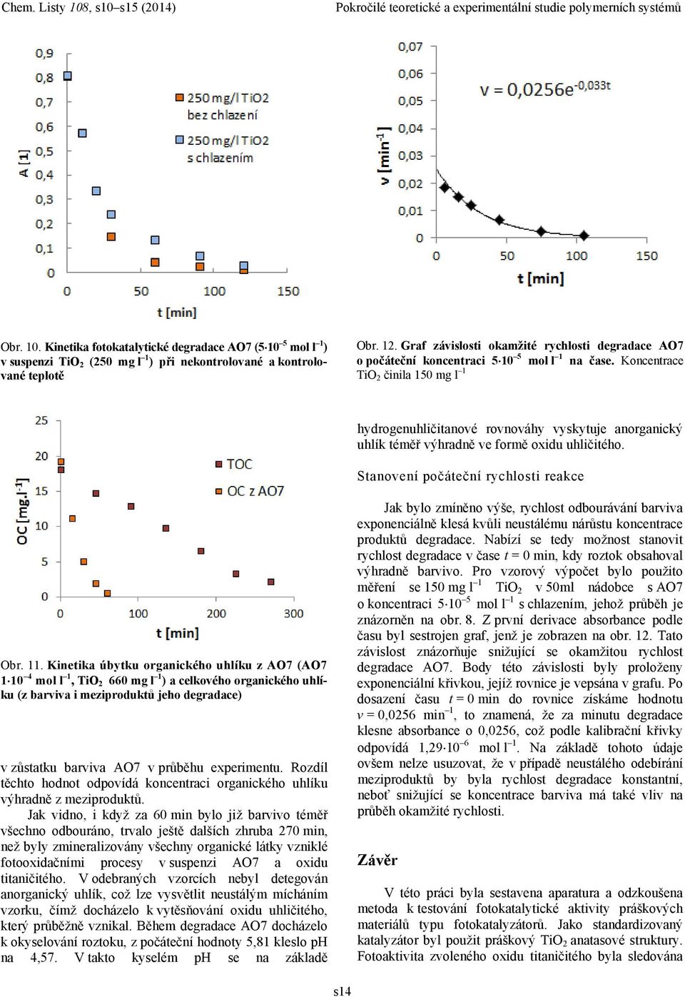 Koncentrace TiO 2 činila 150 mg l 1 hydrogenuhličitanové rovnováhy vyskytuje anorganický uhlík téměř výhradně ve formě oxidu uhličitého. Stanovení počáteční rychlosti reakce Obr. 11.