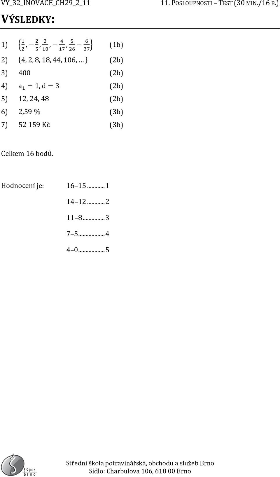 48 6) 2,59 % (3b) 7) 52 159 Kč (3b) Celkem 16 bodů.
