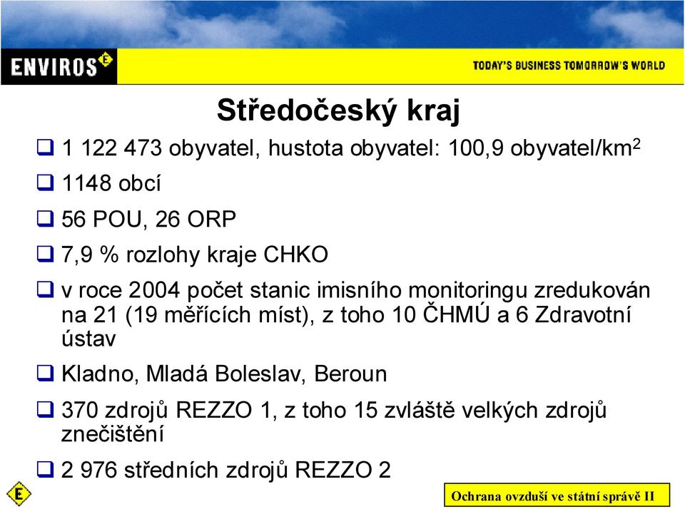 zredukován na 21 (19 měřících míst), z toho 10 ČHMÚ a 6 Zdravotní ústav Kladno, Mladá