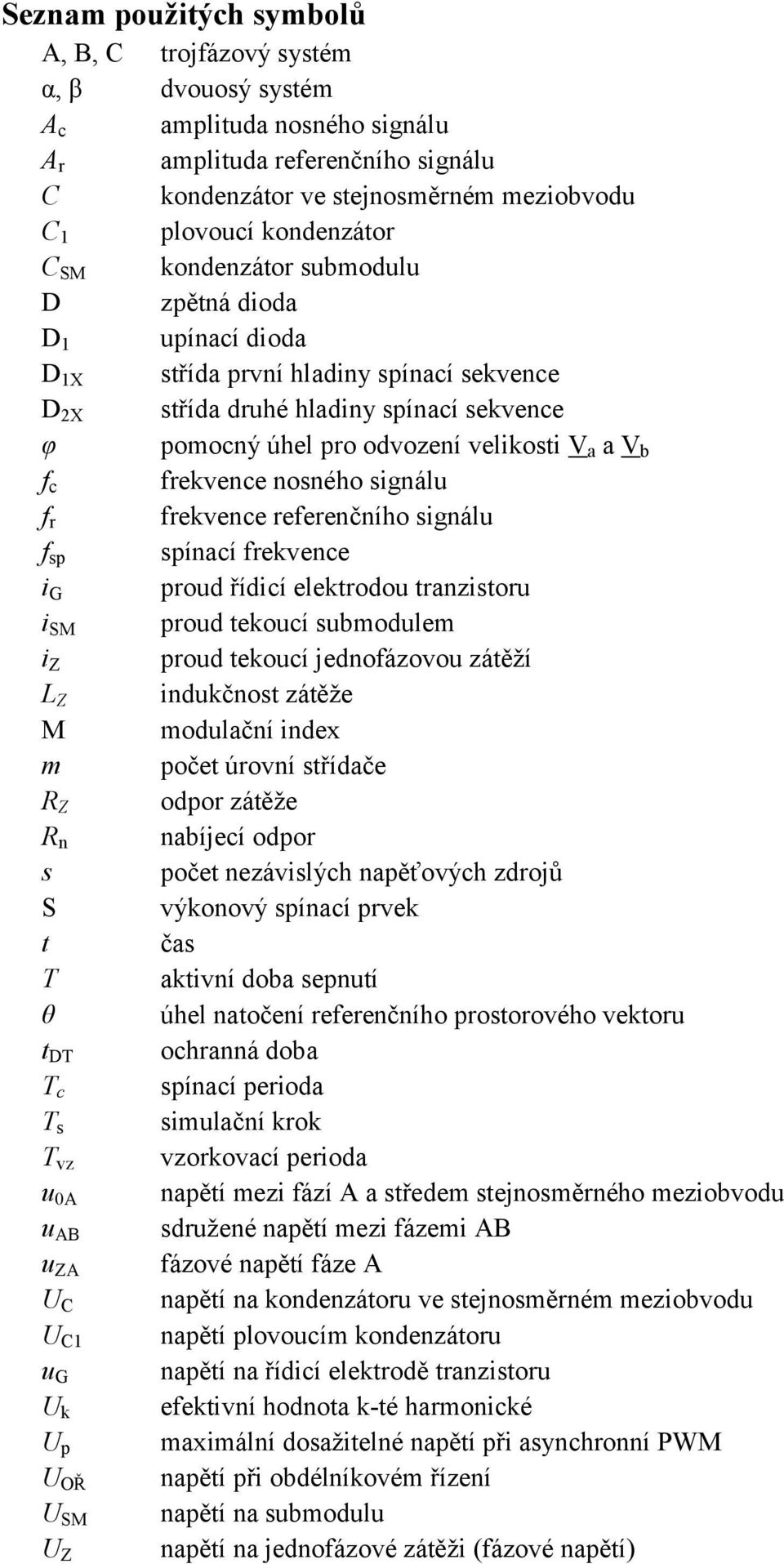 nosného signálu f r frekvence referenčního signálu f sp spínací frekvence i G proud řídicí elekrodou ranzisoru i SM proud ekoucí submodulem i Z proud ekoucí jednofázovou záěží L Z indukčnos záěže M