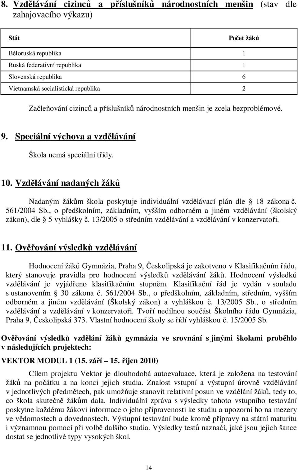 Vzdlávání nadaných žák Nadaným žákm škola poskytuje individuální vzdlávací plán dle 18 zákona. 561/2004 Sb., o pedškolním, základním, vyšším odborném a jiném vzdlávání (školský zákon), dle 5 vyhlášky.