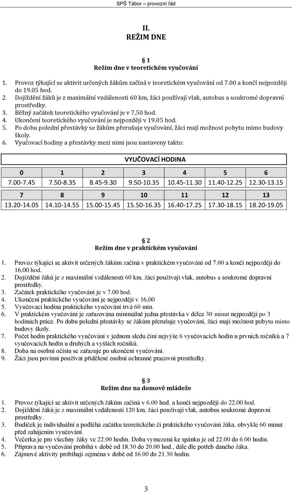 Ukončení teoretického vyučování je nejpozději v 19.05 hod. 5. Po dobu polední přestávky se žákům přerušuje vyučování, žáci mají možnost pobytu mimo budovy školy. 6.