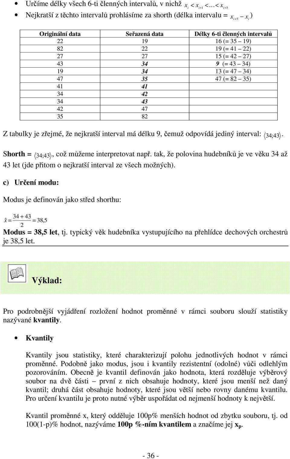 Shorth 34 ; 43, což mžeme terpretovat ap. tak, že polova hudebík je ve vku 34 až 43 let (jde ptom o ejkratší terval ze všech možých).