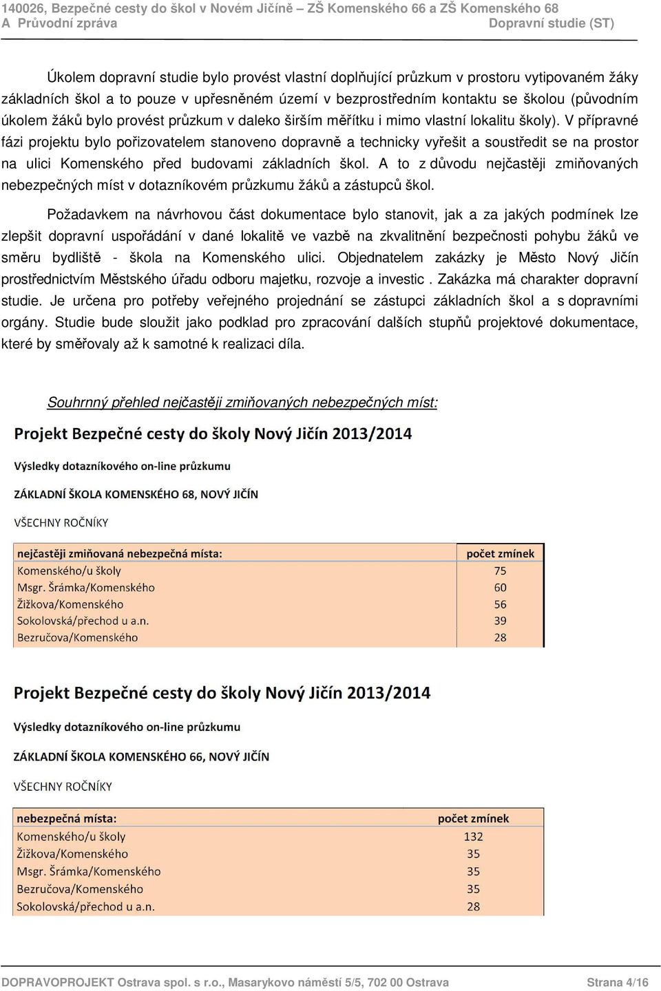 V přípravné fázi projektu bylo pořizovatelem stanoveno dopravně a technicky vyřešit a soustředit se na prostor na ulici Komenského před budovami základních škol.