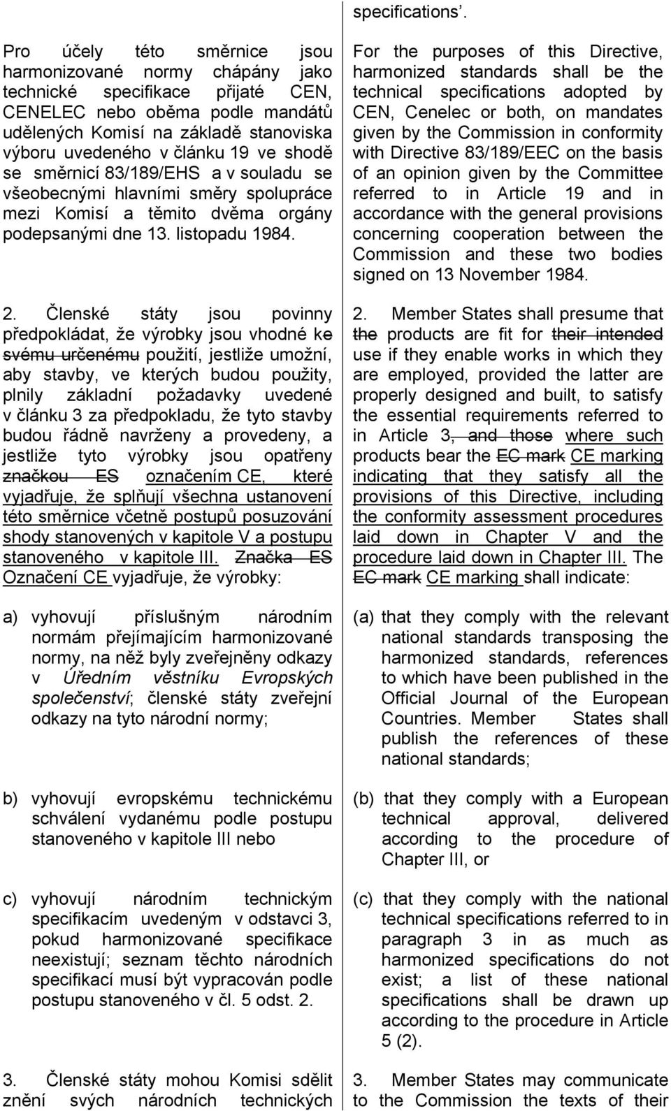 ve shodě se směrnicí 83/189/EHS a v souladu se všeobecnými hlavními směry spolupráce mezi Komisí a těmito dvěma orgány podepsanými dne 13. listopadu 1984. 2.