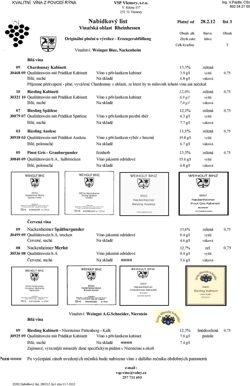 8 g/l válcová Příjemné překvapení - plné, vyvážené Chardonnay z oblasti, ze které by to milovník tohoto vína ani nečekal 10 Riesling Kabinett 12,0% zelená 0,75 30321 10 Qualitätswein mit Prädikat