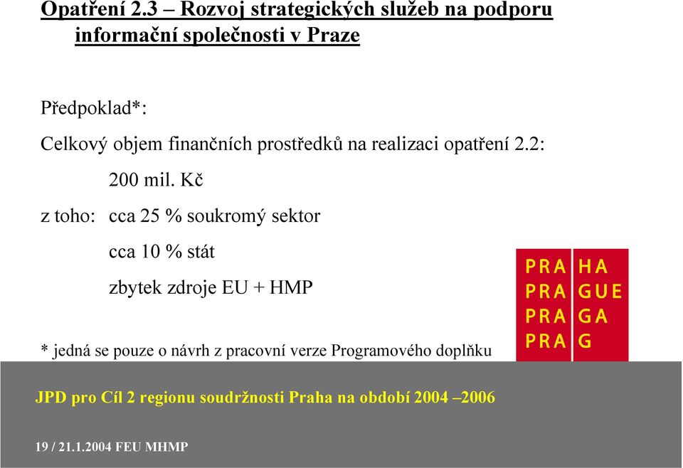 Předpoklad*: Celkový objem finančních prostředků na realizaci opatření 2.