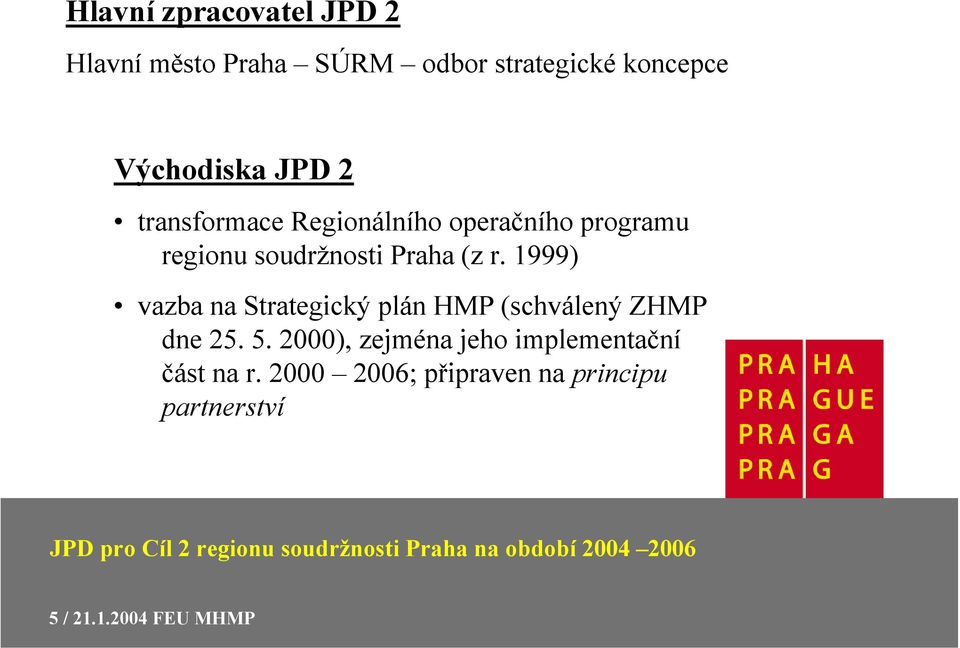1999) vazba na Strategický plán HMP (schválený ZHMP dne 25. 5.