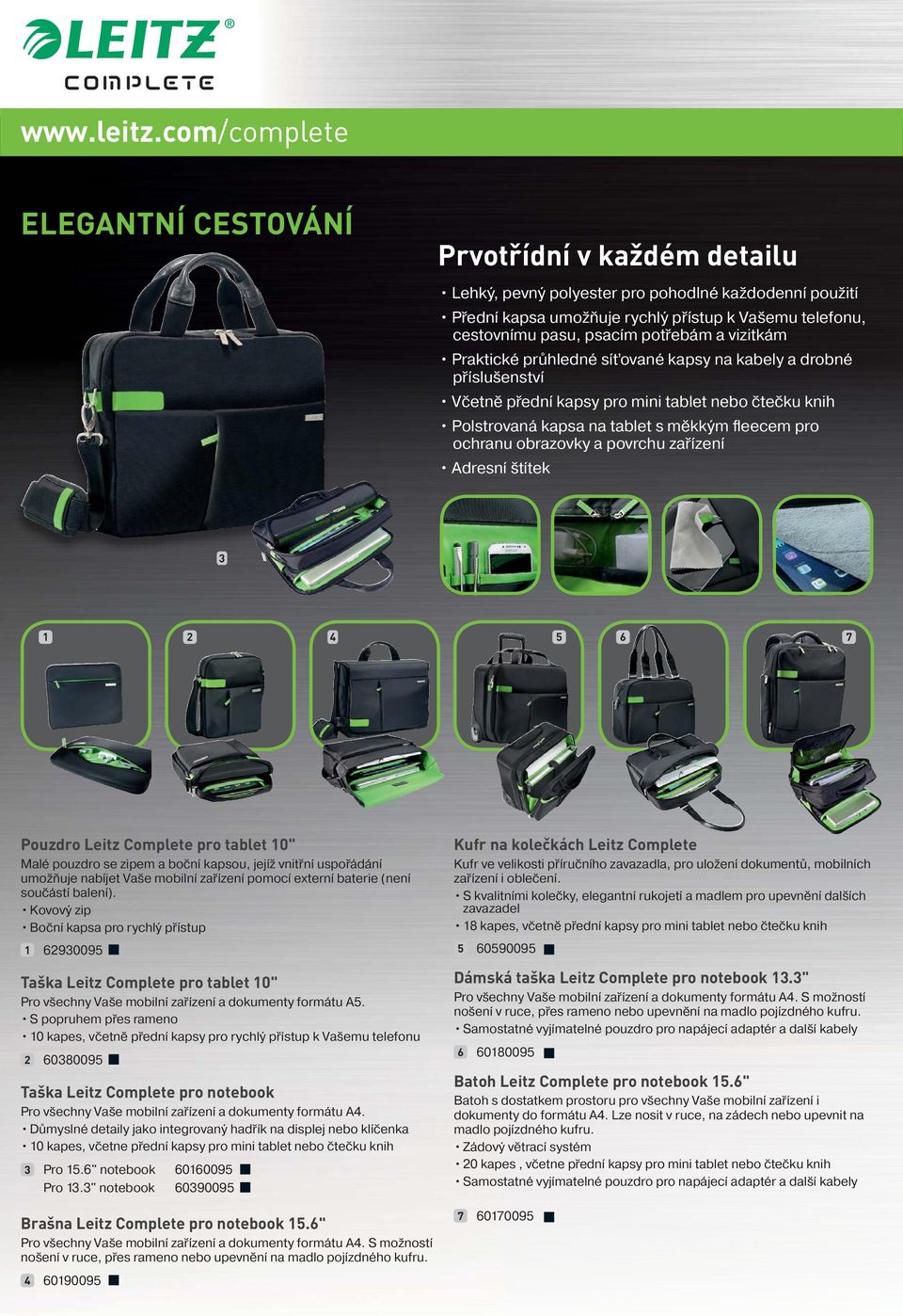 potřebám a vizitkám Praktické průhledné síťované kapsy na kabely a drobné příslušenství Včetně přední kapsy pro mini tablet nebo čtečku knih Polstrovaná kapsa na tablet s měkkým fleecem pro ochranu