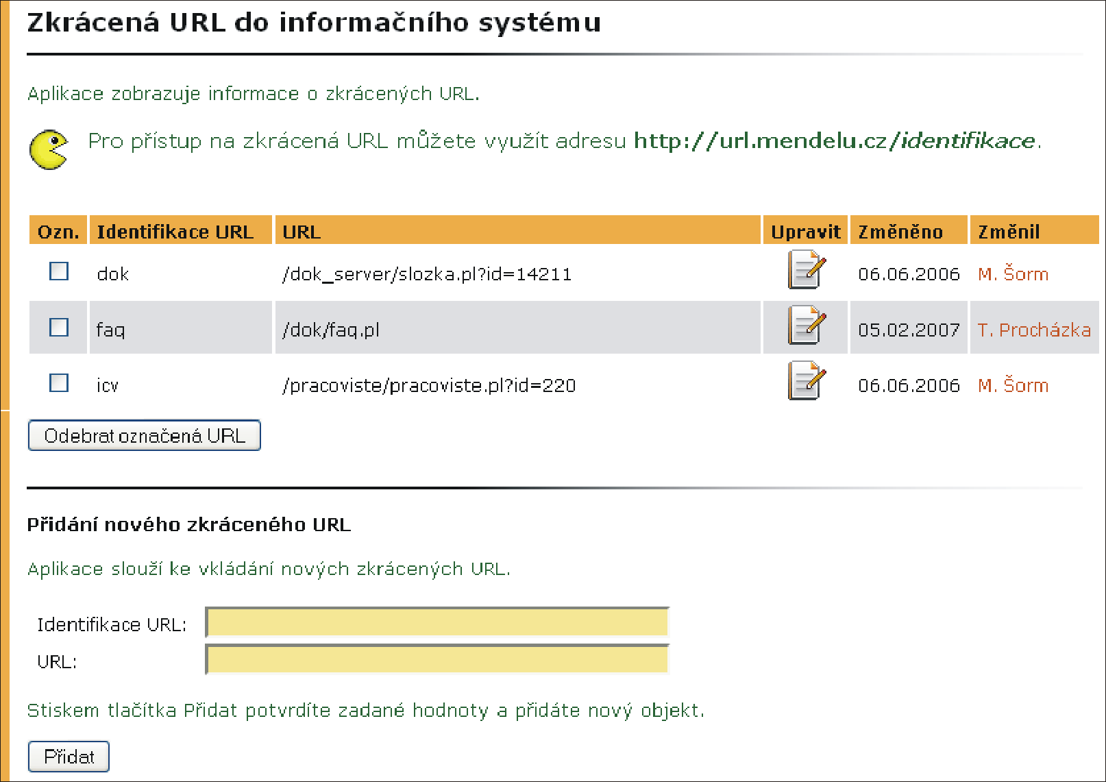 1 PROVOZNÍ INFORMACE UIS Nový tvar URL se definuje přes formulář (obr.