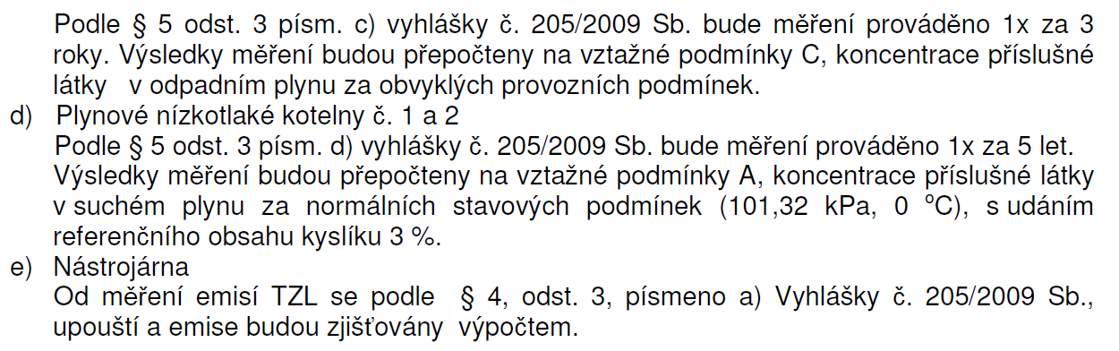 Stanovený monitoring byl prováděn viz