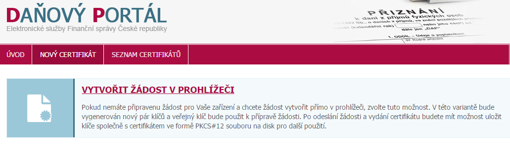 Po přihlášení je nutné nejprve změnit dočasně přidělené heslo a zadat si svoje trvalé, které bude nadále používáno. Pak je umožněn přístup do vstupní stránky poplatníka.