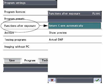 NASTAVENÍ Funkce po expozici (P2300) Na displeji Program settings vyberte políčko Function after exposure (P2300). Zobrazí se diplej Function after exposure.