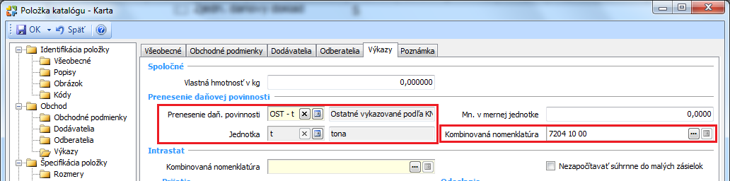 3 PRENESENÁ DAŇOVÁ POVINNOSŤ V prípade ak Vaša spoločnosť obchoduje s komoditami, ktoré podliehajú prenesenej daňovej povinnosti bude potrebné, aby ste na katalógové karty týchto produktov doplnili: