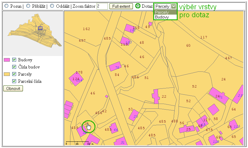 diplomové práce v jazyce Python, bližší informace viz [Orálek 2006]. Tento skript zajišťuje i vytvoření geometrie typu polygon přímo v atributových tabulkách parcel a budov (PAR, BUD).