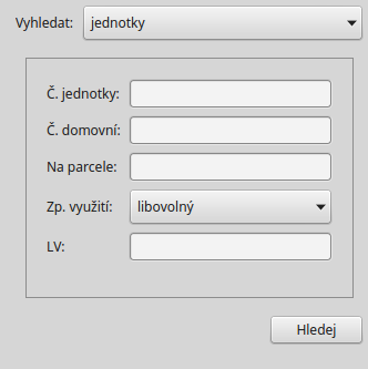 C.4. VYHLEDÁVÁNÍ Vyhledávat lze podle následujících prvků: vlastníků, parcel, budov, jednotek.