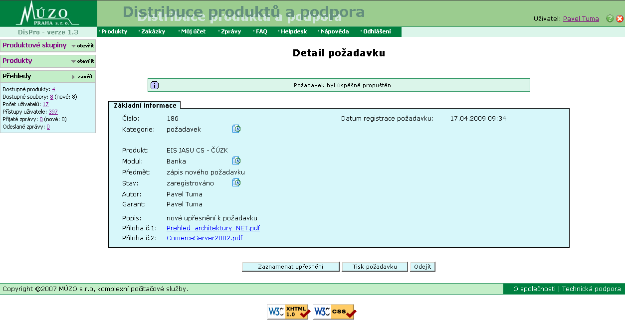 Obr. 1.9 DisPro HelpDesk Požadavek po propuštění 3.