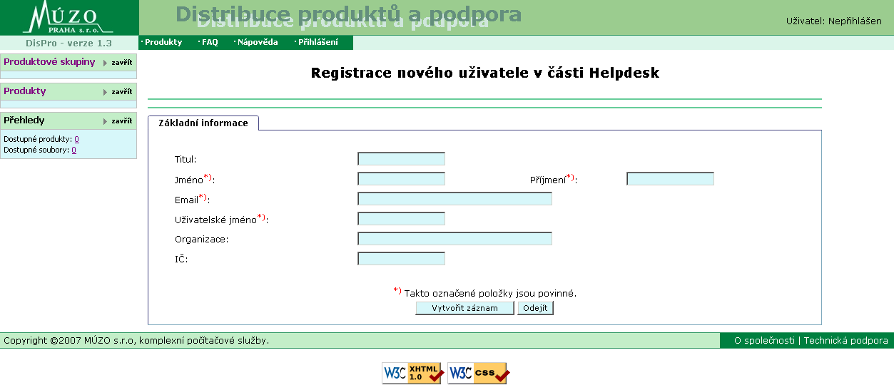 2. Internetová aplikace HelpDesk Aplikace DisPro (Distribuce Programů) byla rozšířena o část HelpDesk sloužící k zaznamenávání Požadavků s podporou webového rozhraní.