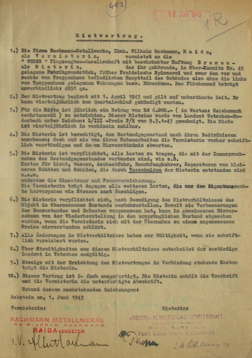. Firma Weser Flugzeugbau G.m.b.H. Brémy objekt bývalé přádelny využívala jako skladiště materiálu. Ve struktuře rabštejnské podzemní továrny byl vedený jako Werk D - Materiallager.