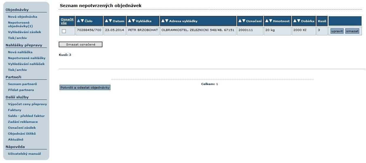 K uložené objednávce je přiřazeno číslo Přepravního listu, pod kterým se zásilka v systému TOPTRANS přepravuje tzv. číslo PL.