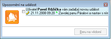 V případě, že jsou všechny události v daném dni splněny, je trojúhelníček v kalendáři uvnitř vybarven bíle. Splněná událost je rovněž zobrazena jako přeškrtnutá v seznamu událostí. 3.