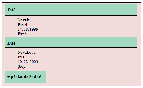 Obrázek 19: Referenční údaje o dítěti v systému Czech POINT Zdroj: Autor Obrázek 20: Názorná ukázka doplněných údajů o dětech Zdroj: Autor Zbylé údaje se budou dopisovat stejným způsobem, jako