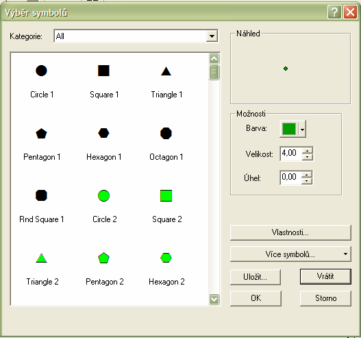 ) Obrázek 17 - Výběr symbolů (3D) ArcGIS je také velice vhodné prostředí pro modifikaci parametrů bodových symbolů. V dialogovém okně Výběr symbolů lze modifikovat barvu, velikost a orientaci znaku.