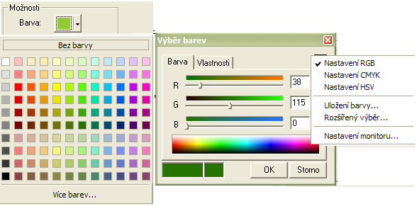 pravým tlačítkem myši kliknot přímo na barvu a vyberou se Vlastnosti. Je zobrazeno dialogové okno Editovat barevnou škálu a zde si uživatel může tvořit vlastní škálu barev.