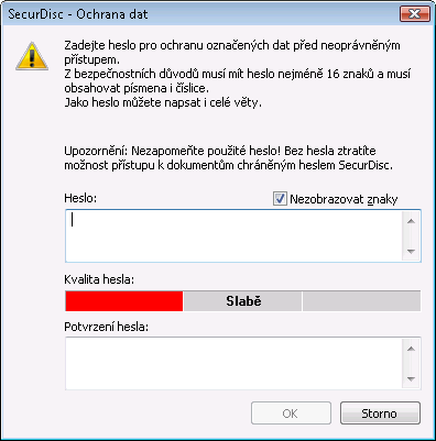 Datový disk 2. Do pole vstupů Heslo vložte požadované heslo a klepněte na tlačítko OK. Při zadávání a volbě hesla v příslušných případech nabídce průvodce návrhy v dodatečném dialogovém okně Tipy.
