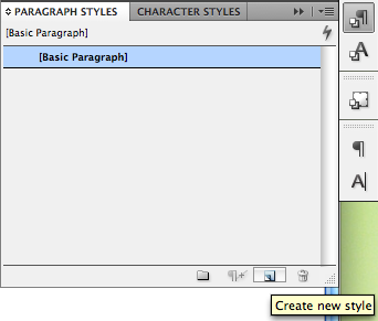 Každý nový odstavcový styl vytvoříme poklepáním na ikonku Create new style.