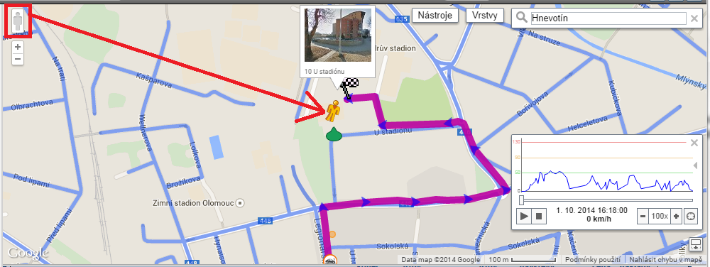 2.12 Street View Ve zmapovaných oblastech firmy Google je možné využít i služby Steet View pomocí ikony Tedy zobrazení fotky místa.