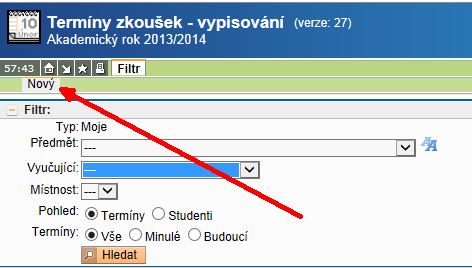 TERMÍNY ZKOUŠEK VYPISOVÁNÍ (verze 2) K práci s termíny zkoušek slouží modul Termíny zkoušek vypisování, přístupný na hlavní stránce SIS po přihlášení. I.