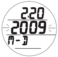 Krátkým stisknutím tlačítka S ( < 2 s) se nastavení uloží a přechází se k menu nastavení data. Stisknutím tlačítka S ( 2 s) se vrací k nastavení hodin.