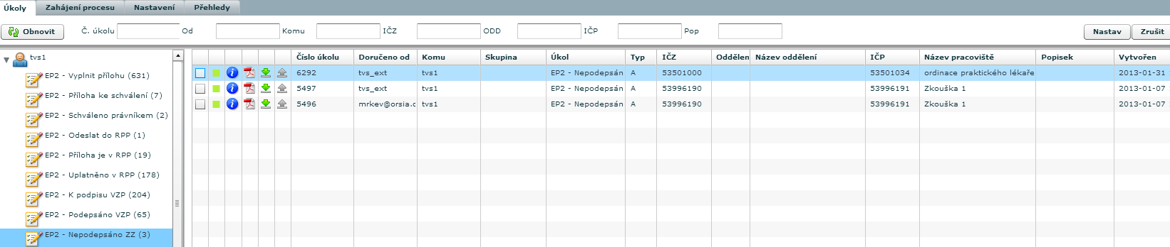 Uživatel (zástupce zdravotnického zařízení) vybere z bazénku K podpisu ZZ dokument PDF, vybraný dokument PDF podepíše, viz obrázek, a stiskem tlačítka Uložit pode.. uloží do bazénku Podepsáno ZZ.