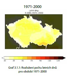 Obrázek 7: Srovnání rozložení počtu letních a tropických dnů na území ČR pro období 1971 2000.