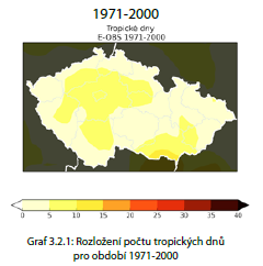 Významný nárůst počtu tropických a letních dnů se objevuje v oblasti České tabule, v oblasti kolem Vltavy táhnoucí se z Prahy na jih Čech anebo severní části Moravské