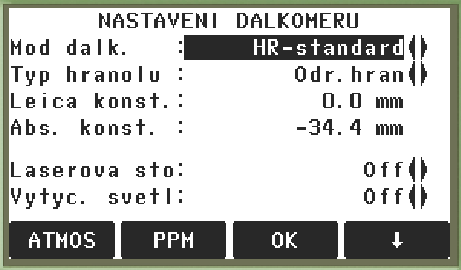 Nastavení dálkoměru Režim dálkoměru U přístrojů TS02/06/09 je možné používat různé režimy dálkoměru pro měření na hranol i bez hranolu.