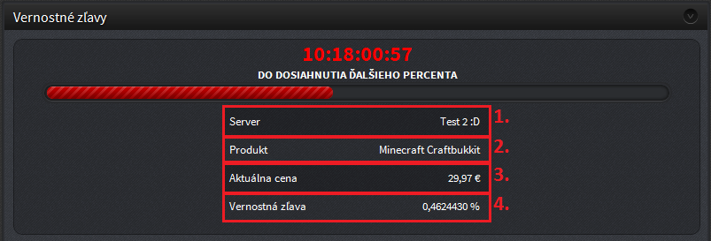 7.0 Panel Zľavy, akcie a bonusy 1. Server Názov vášho serveru v paneli. 2.