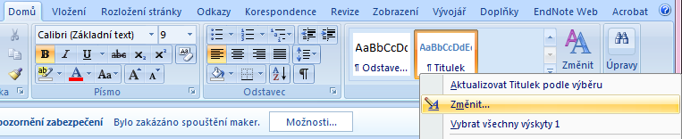 II.b Tipy pro práci s Wordem Automatické titulky ve Wordu Automatické titulky ve Wordu