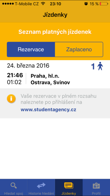 nicméně není to úplně prvoplánově pochopitelné. 7.4 D. Změna jízdenky Máme již zakoupenou jízdenku a druhou máme rezervovanou. Chceme první stornovat a druhou zakoupit z peněz té první.