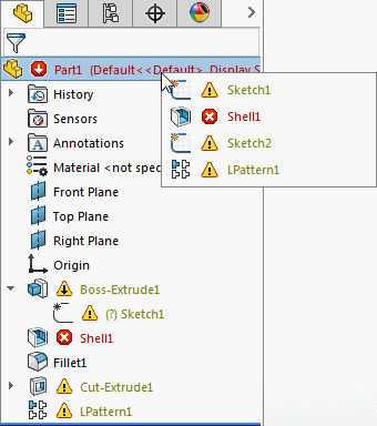 Díly a prvky nebo Upravit skicu a Nápovědu.