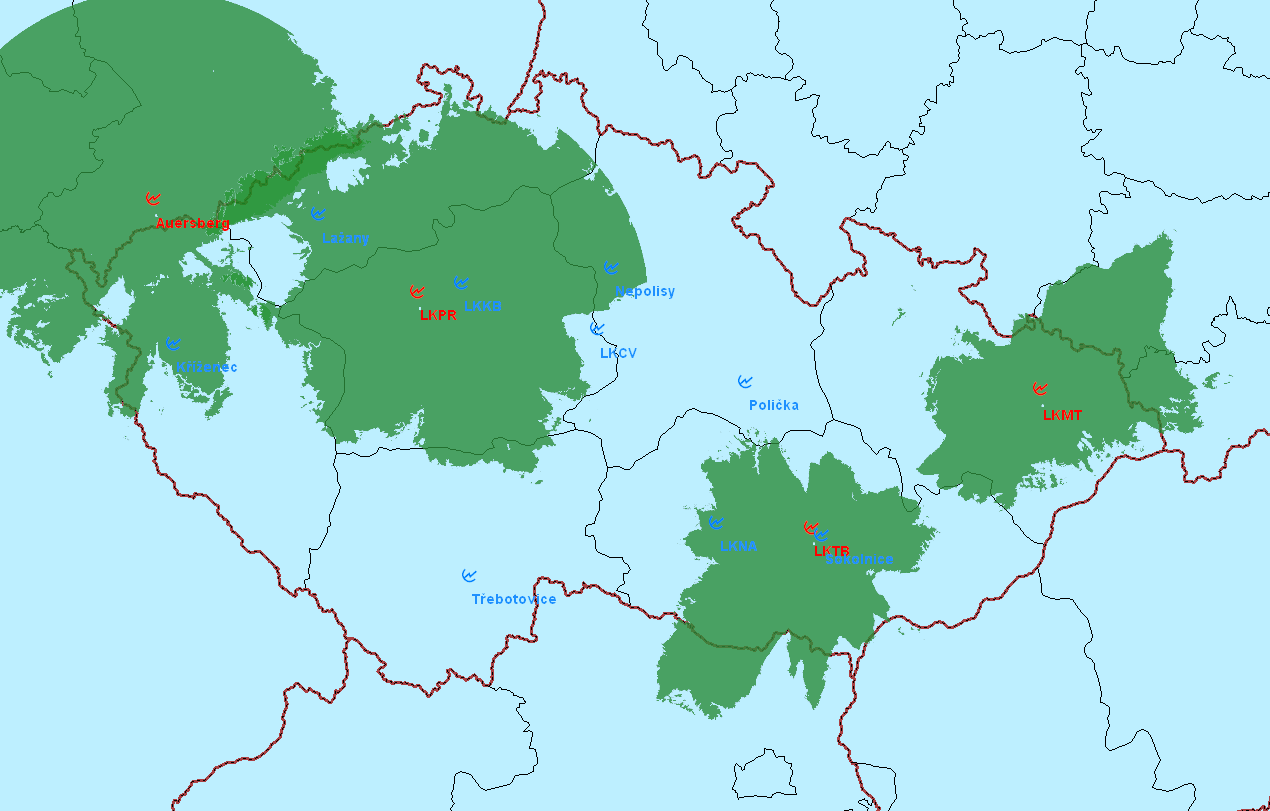 Radarové krytí civ 2D radarů-jmri Praha,