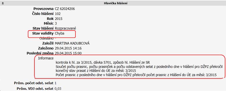 Pokud je zjištěný rozdíl způsoben tím, že je chyba v měsíčním hlášení prasat do ÚE, pak do ÚE zašlete opravené hlášení